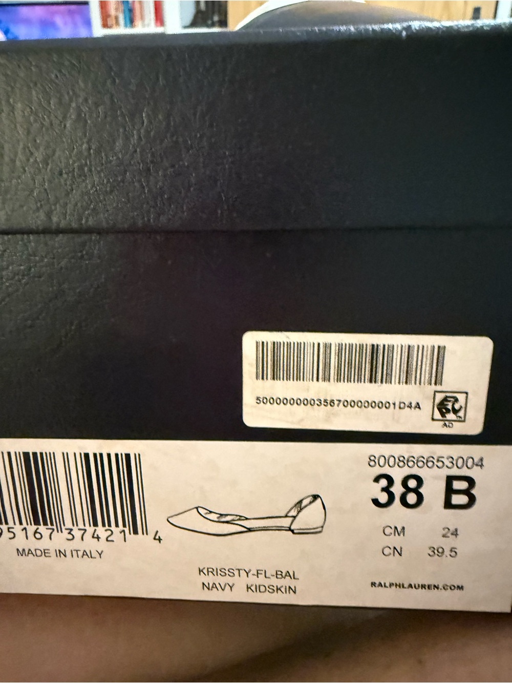 NIB Ralph Lauren Navy Kidskin Ballet Flat Box Label